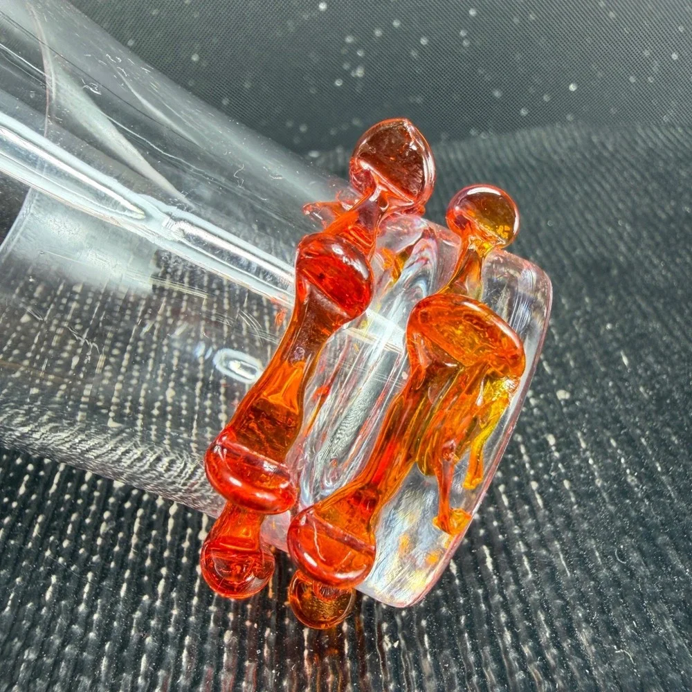 Italian Art Glass Shot Glasses Set 2 Orange Rigaree Flared Clear Glass MCM